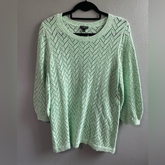 NWOT Talbots Cotton Linen Pointelle Sweater Marled Pastel Green. Size X - Picture 1 of 8